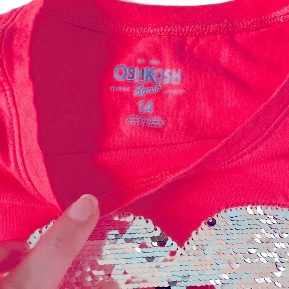 OshKosh B'gosh Girls XL 14 Flip Sequin Je T'aime Te Amo Heart Tee